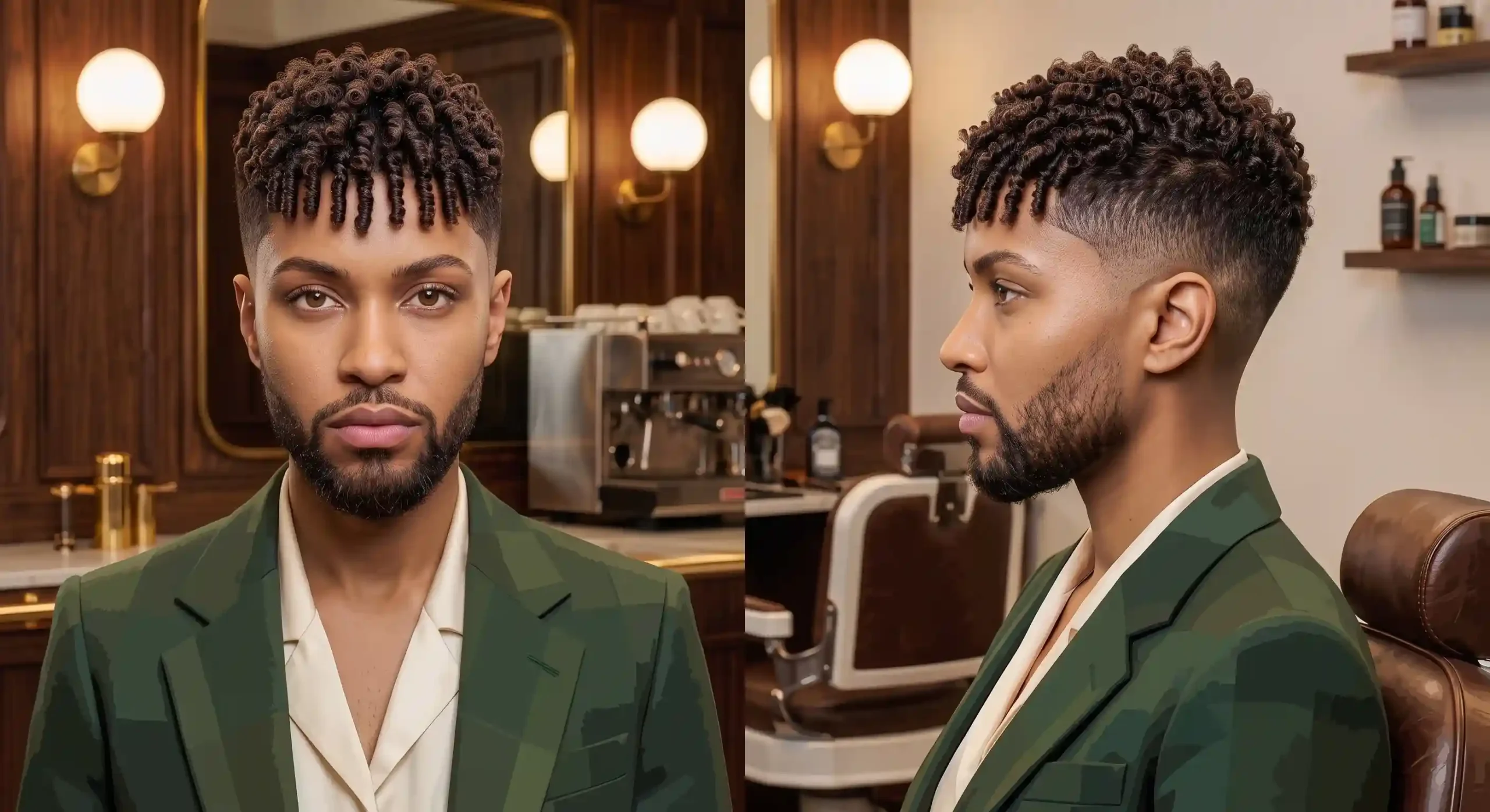 afro textured coil low taper fade fringe haircut